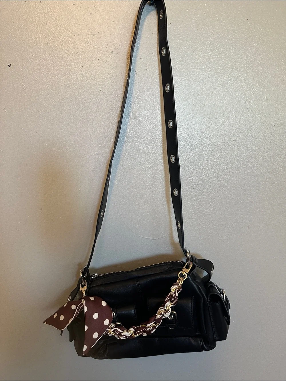 Free People Black Leather Shoulder Bag with Grommet Strap - Picture 7 of 7